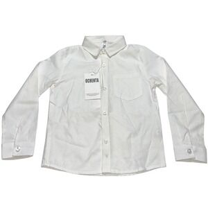 OCHENTA Kids White Long Sleeve Button Down Shirt Pocket Classic Collar Size 6